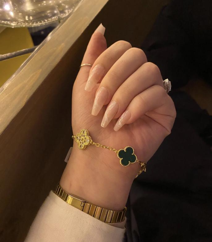 Four leaf Malachite diamond guilloche Clover Bracelet 925 silver 18k gold plated #clover Gift