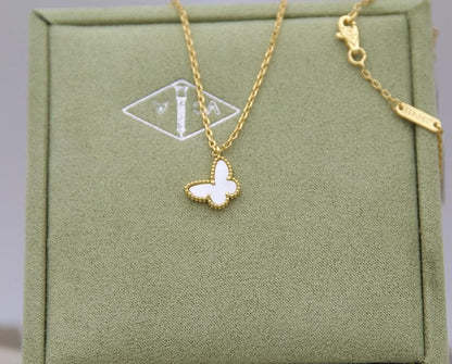 18k Gold butterfly Pearl necklace 925 Sterling cz (w8 vc stamp) Gift