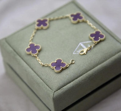 Amethyst Purple Clover bracelet 925 sterling silver w8 18k gold plating