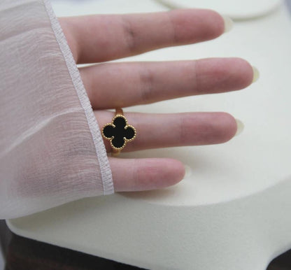 Four leaf guilloche Clover Ring 925 silver 18k gold plated #Gift