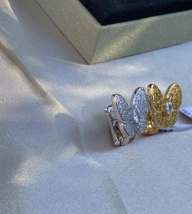 Gold Butterfly pave mismatched earrings 925 silver 18k gold plated #gift