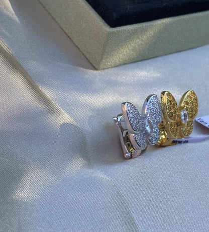 Gold Butterfly pave mismatched earrings 925 silver 18k gold plated #gift