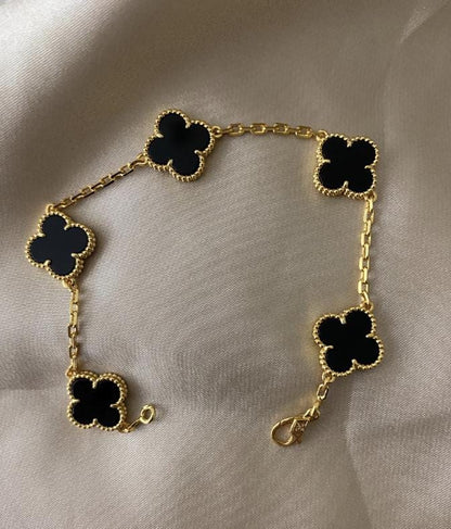 18k Gold black Onyx Clover Bracelet 925 silver #Gift
