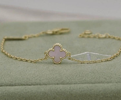 Mother of pearl one motif bracelet 18k Gold Plated 925 Sterling 9.5mm sweet mini (w8 vc stamp) #clover Gift