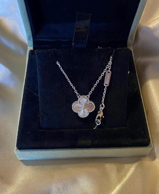 Silver fill clover necklace four leaf 18k white Gold Plated 925 Sterling (w8 vc stamp)#clover Gift
