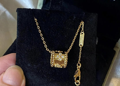 Gold fill perlee diamond clover necklace, 18k gold plated silver, Christmas holiday pendant #clover Gift