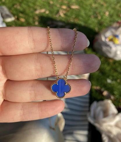 Blue agate clover necklace four leaf 18k Gold Plated 925 Sterling (w8 vc stamp) #clover Gift