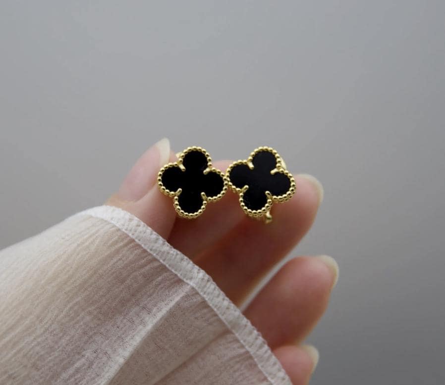 Luxury Clover earrings natural agate four leaf 18k Gold Plated 925 Sterling