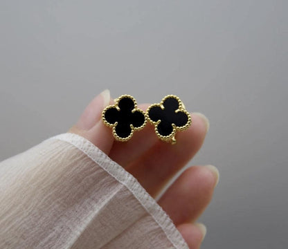 Luxury Clover earrings natural agate four leaf 18k Gold Plated 925 Sterling