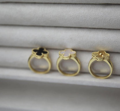 Four leaf guilloche Clover Ring 925 silver 18k gold plated #Gift