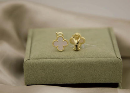 White real pearl Clover earrings four leaf 18k Gold Plated 925 Sterling (w8 vc stamp) #clover Gift