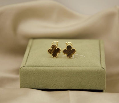 Tiger eye Clover earrings four leaf 18k Gold Plated 925 Sterling (w8 stamp) #clover Gift
