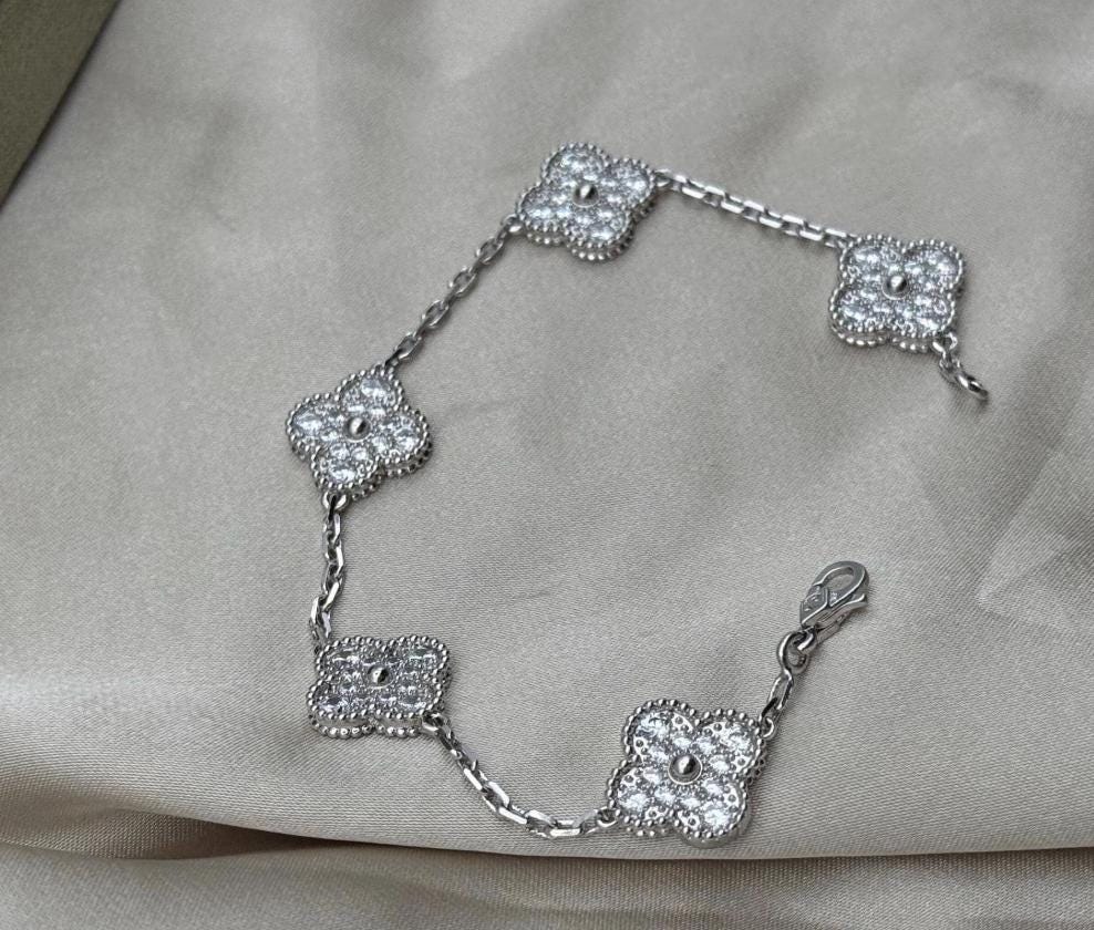 Silver Diamond Clover bracele plated 18k gold plated silver #clover