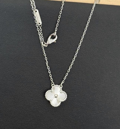 Guilloche 5 clover necklace, Gold Four leaf clover 18k gold plated silver, 15mm one motif clover necklace, clover jewelry heavy