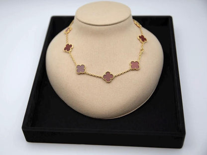 10 motif Red natural carnelian Clover necklace chain 18k gold plated 925 silver (with vc stamp)