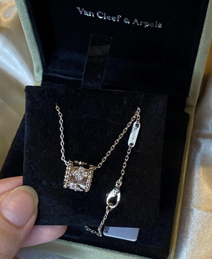 Gold fill perlee diamond clover necklace, 18k gold plated silver, Christmas holiday pendant #clover Gift