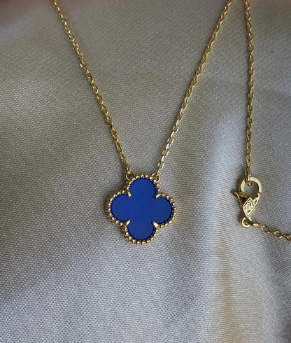 Blue agate clover necklace four leaf 18k Gold Plated 925 Sterling (w8 vc stamp) #clover Gift