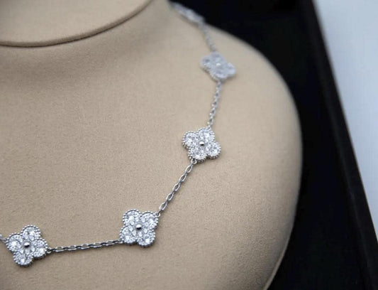10 motif Silver Diamond Clover necklace chain 18k gold plated 925 silver (with vc stamp) #clover Gift