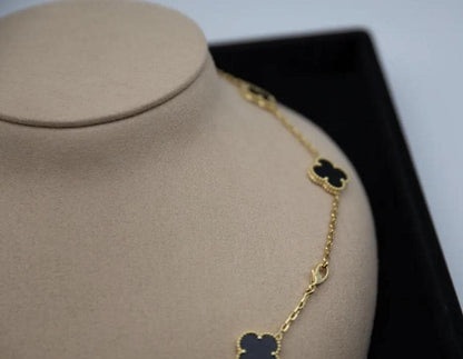 10 motif black natural agate Clover necklace chain 18k gold plated 925 silver