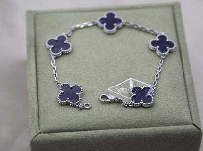 Navy blue Christmas clover bracelet 925 sterling silver 18k gold plating (w8 vc stamp)