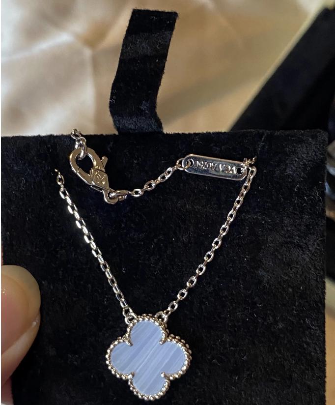 Chalcedony necklace four leaf clover 18k Gold Plated 925 Sterling (w8 vc stamp)#clover Gift