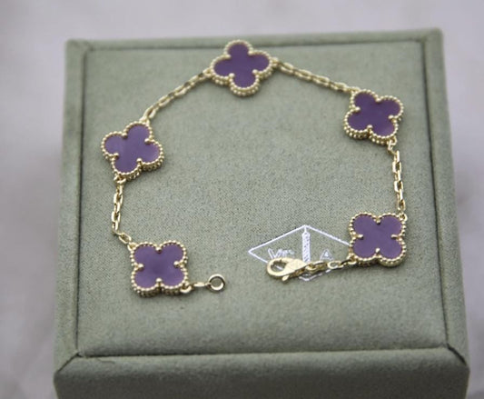 Amethyst Purple Clover bracelet 925 sterling silver w8 18k gold plating