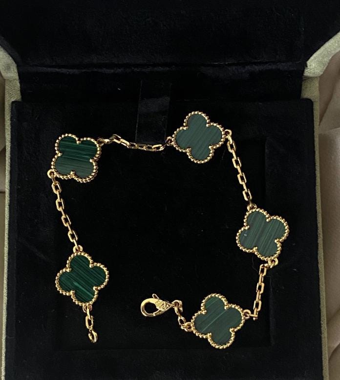 18k gold plated 925 silver malachite green Clover Bracelet