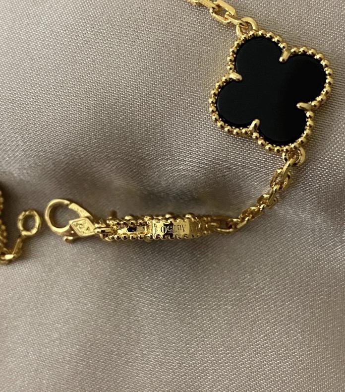 18k Gold black Onyx Clover Bracelet 925 silver #Gift