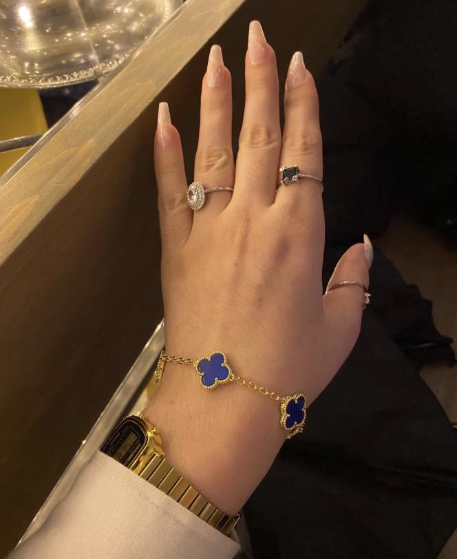 18k Gold blue agate Clover Bracelet #clover Gift