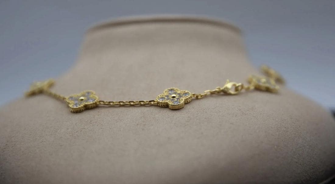 10 motif Gold Diamond Clover necklace chain 18k gold plated 925 silver (with vc stamp)