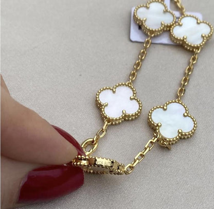 925 silver 18k gold mother of Pearl clover bracelet (w8 stamp) #Eid