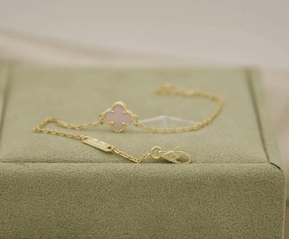 Mother of pearl one motif bracelet 18k Gold Plated 925 Sterling 9.5mm sweet mini (w8 vc stamp) #clover Gift