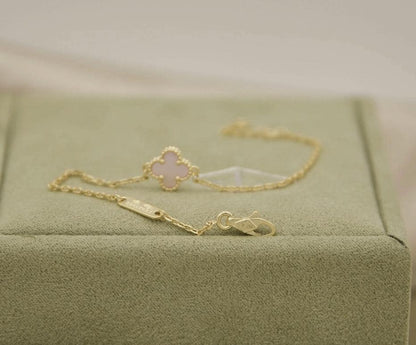 Mother of pearl one motif bracelet 18k Gold Plated 925 Sterling 9.5mm sweet mini (w8 vc stamp) #clover Gift