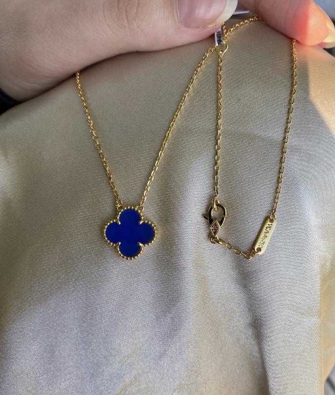 Blue agate clover necklace four leaf 18k Gold Plated 925 Sterling (w8 vc stamp) #clover Gift