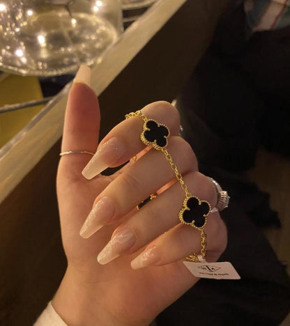 18k Gold Black Agate Clover Bracelet, 19cm #clover Gift