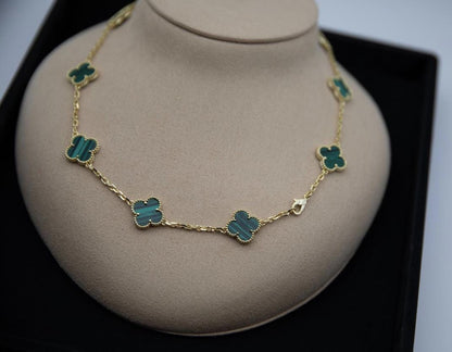 10 motif Green natural malachite Clover necklace chain 18k gold plated 925 silver (with vc stamp)
