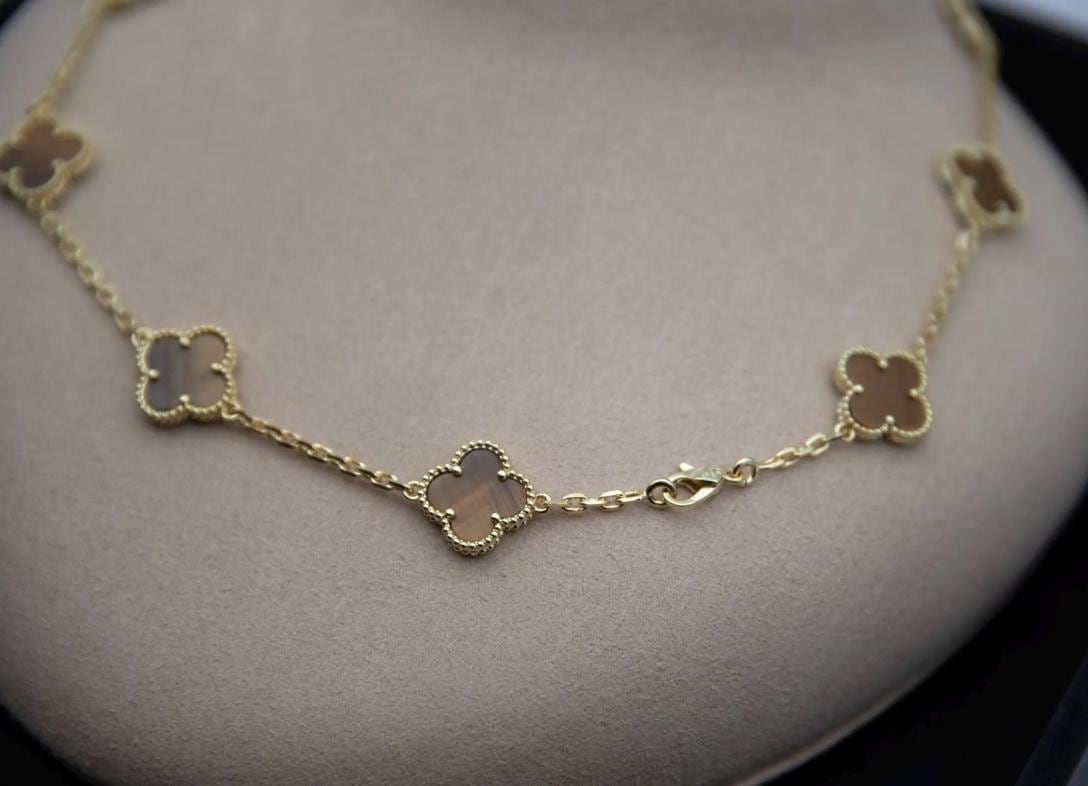 10 motif tiger eyes Clover necklace chain 18k gold plated 925 silver (with vc stamp)