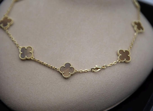 10 motif tiger eyes Clover necklace chain 18k gold plated 925 silver (with vc stamp)