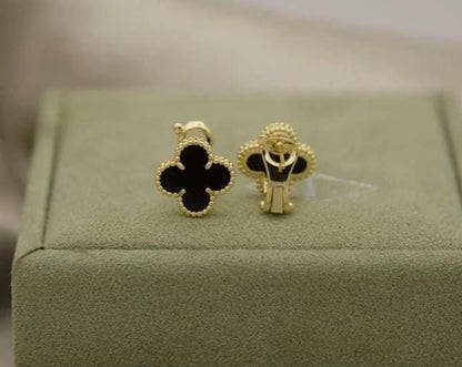 18k Gold Black Clover earrings with stemp