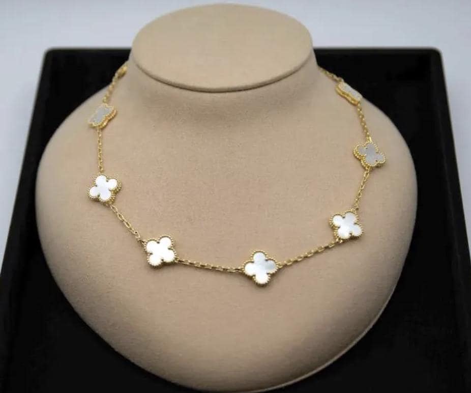 10 motif mother of pearl Clover necklace chain 18k gold plated 925 silver (with vc stamp) #clover Gift