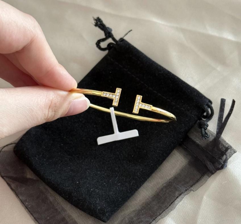 T.T co bracelet - 18k gold plated bracelet - 19cm size adjustable narrow pipe T bracelet#clover Gift