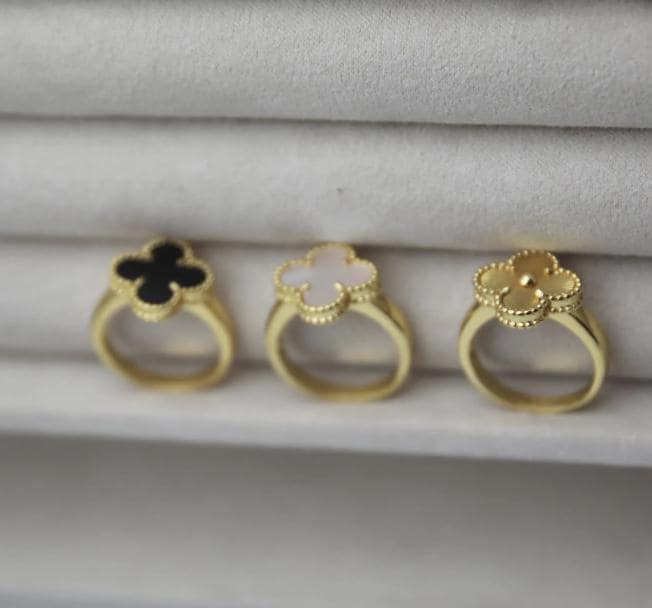 Four leaf guilloche Clover Ring 925 silver 18k gold plated #Gift