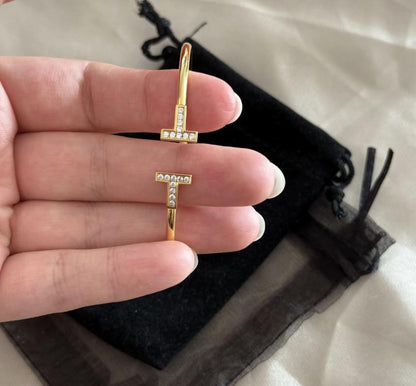 T.T co bracelet - 18k gold plated bracelet - 19cm size adjustable narrow pipe T bracelet#clover Gift