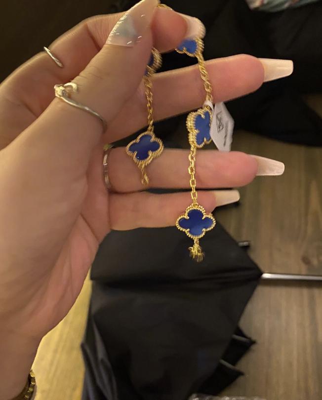 18k Gold blue agate Clover Bracelet #clover Gift