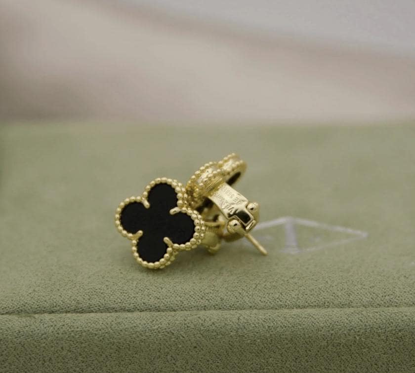 18k Gold Black Clover earrings with stemp