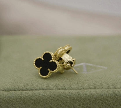 18k Gold Black Clover earrings with stemp