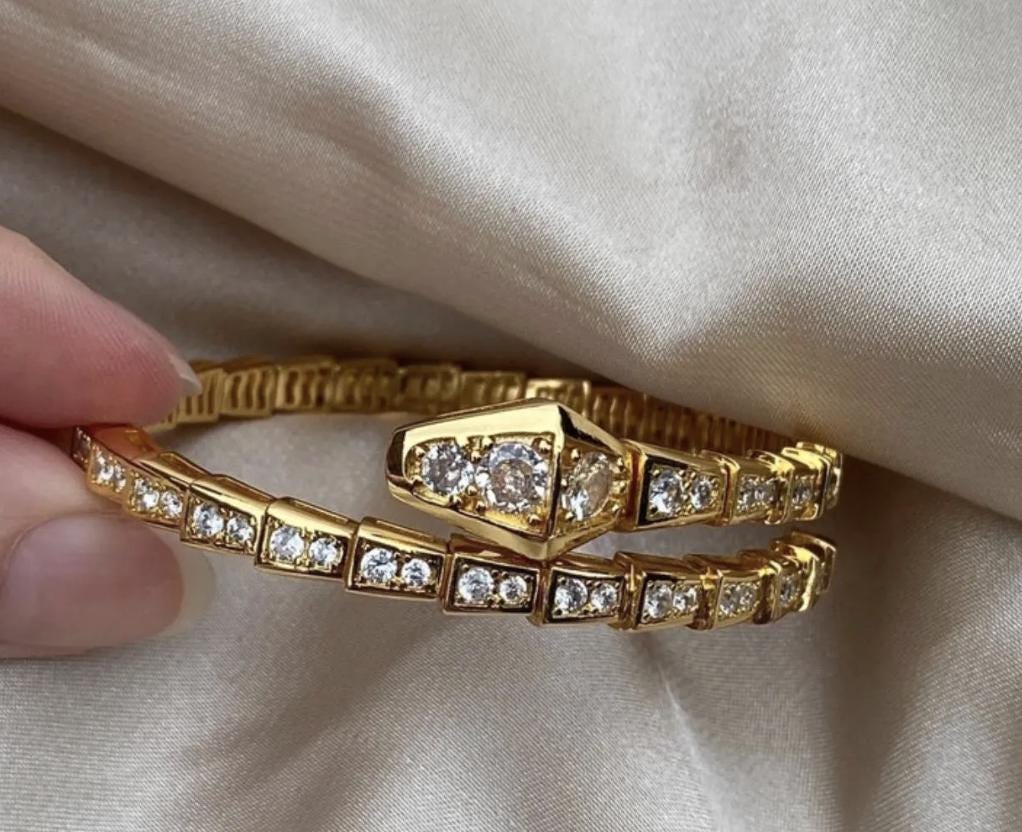 18k gold Snake serpent diamond pave bangle bracelet#clover Gift