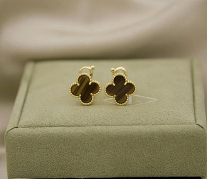 Tiger eye Clover earrings four leaf 18k Gold Plated 925 Sterling (w8 stamp) #clover Gift