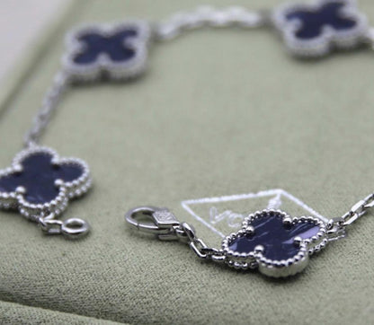 Navy blue Christmas clover bracelet 925 sterling silver 18k gold plating (w8 vc stamp)