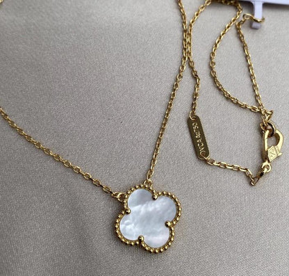 Four leaf mother of pearl guilloche Clover necklace 925 silver 18k gold plated #clover Gift